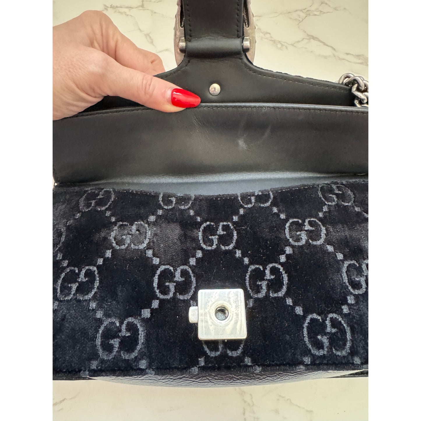 GUCCI Dionysus Mini GG Velvet Crystal Tiger Head Chain Shoulder Bag