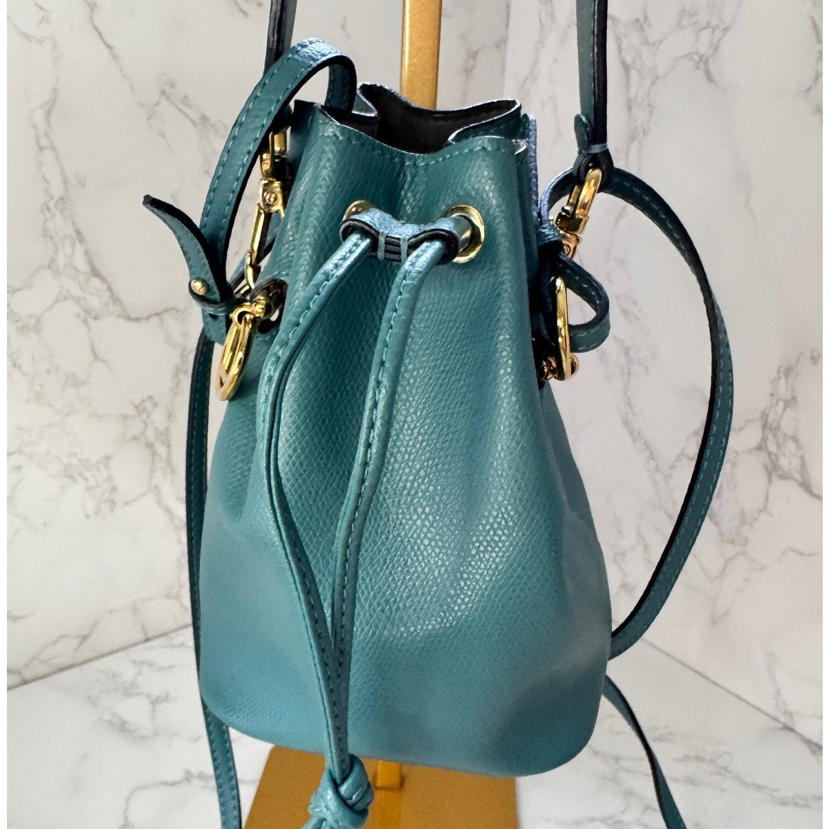 Fendi Mon Tresor Teal Leather Mini Bucket Bag