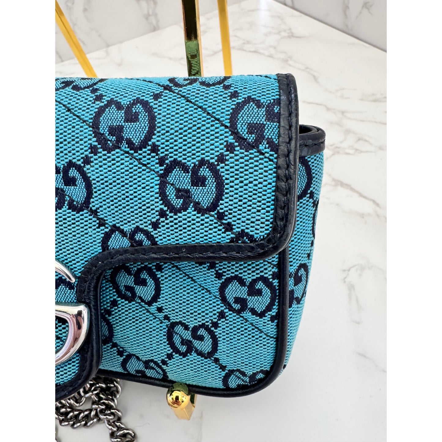 Gucci GG Marmont Super Mini Blue Chain Bag