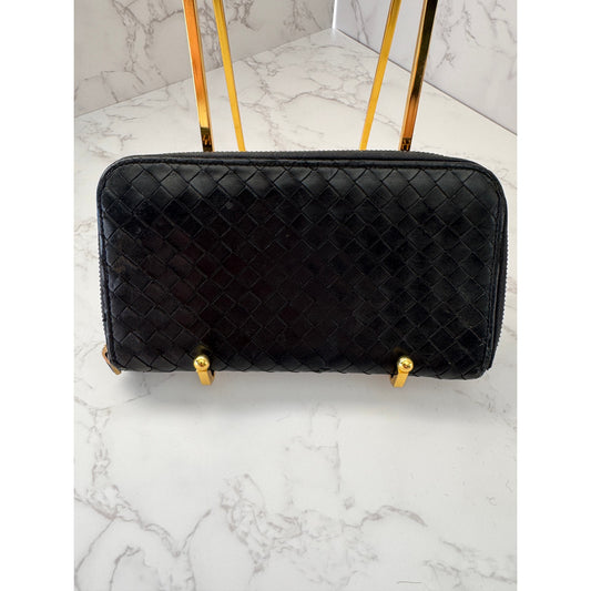 Bottega Veneta Intrecciato Black Long Wallet