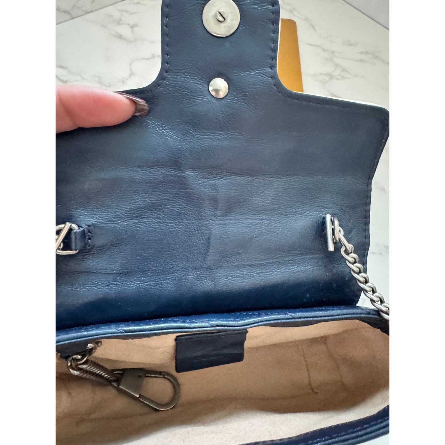 Gucci GG Marmont Torchon Super Mini in NavyWith White Piping