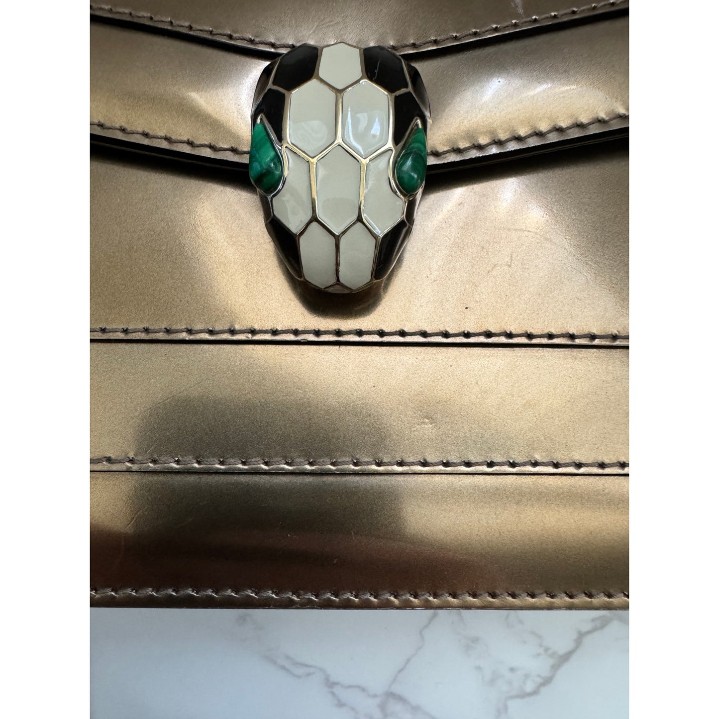 Bvlgari Serpenti Forever Shoulder Bag in Metallic Bronze Patent Leather