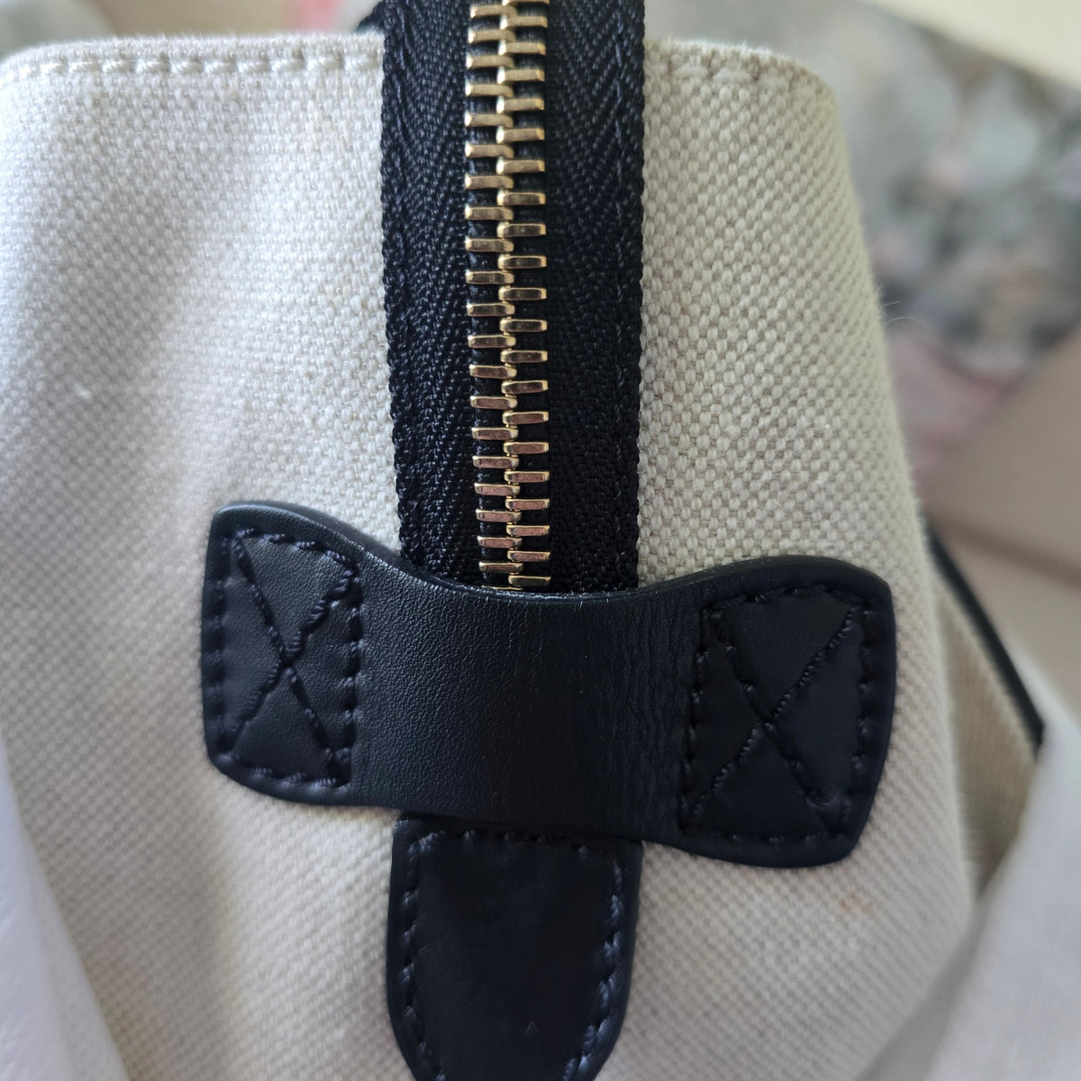 CELINE Mini Luggage Tote Canvas Black Leather Handbag