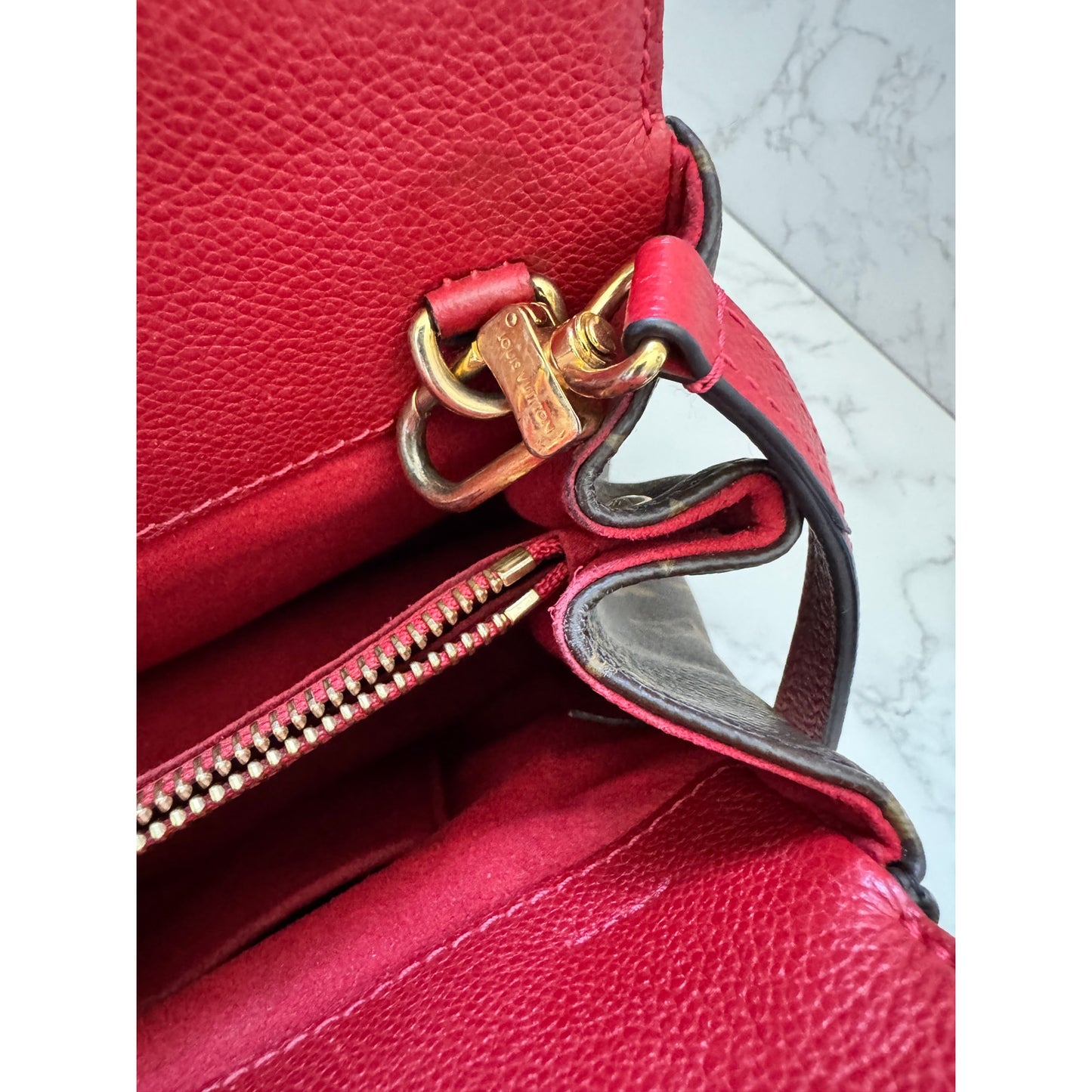 Louis Vuitton Venus Monogram Handbag with Red Cerise Leather Trim