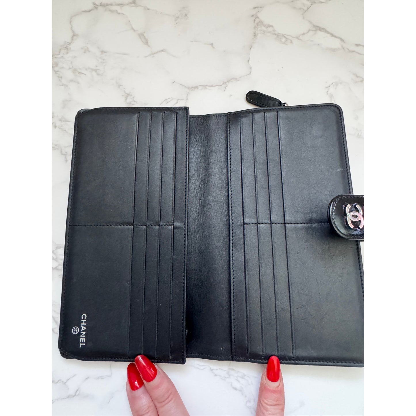 Chanel Black Quilted Patent Leather Wallet