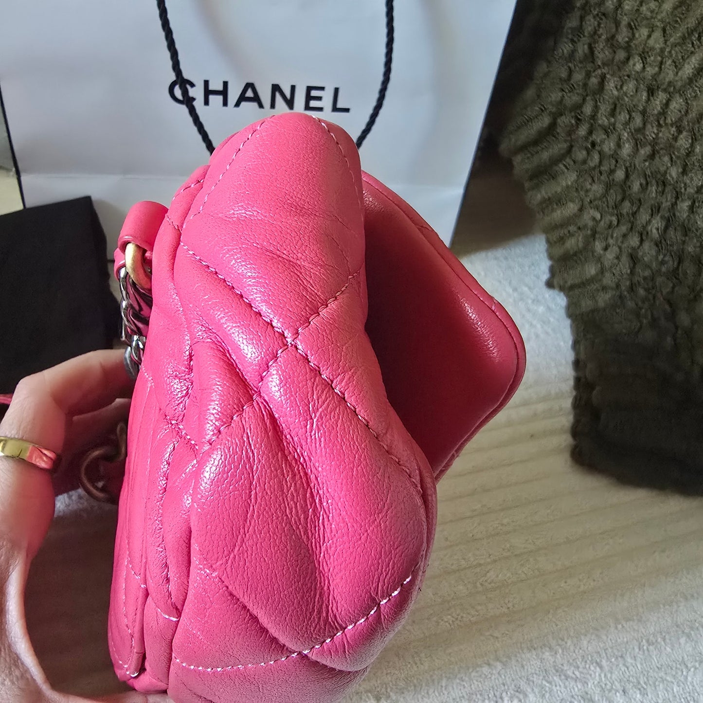 Chanel 19 Pink Quilted Lambskin Leather Waist Bag