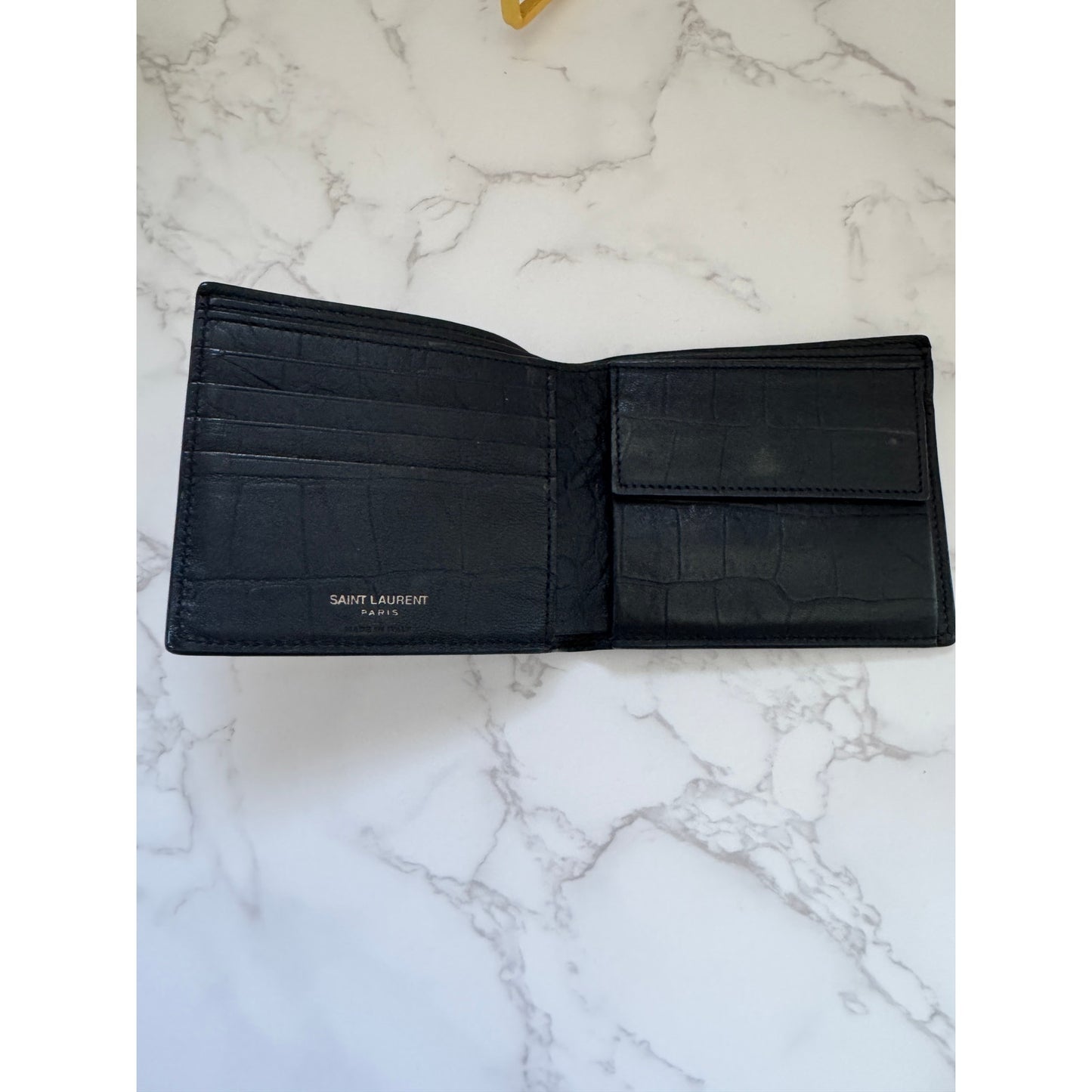 Yves Saint Laurent Mens Croc Embossed Leather Wallet