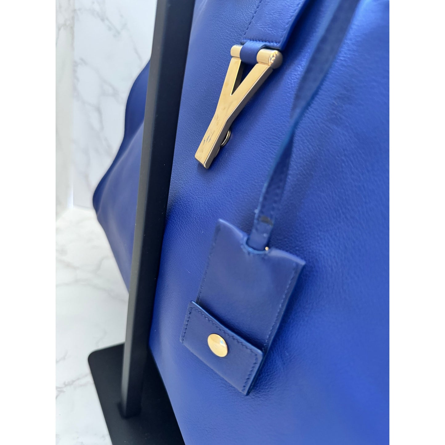 YSL Saint Laurent Classic Y Cabas Chyc Satchel  Blue Leather