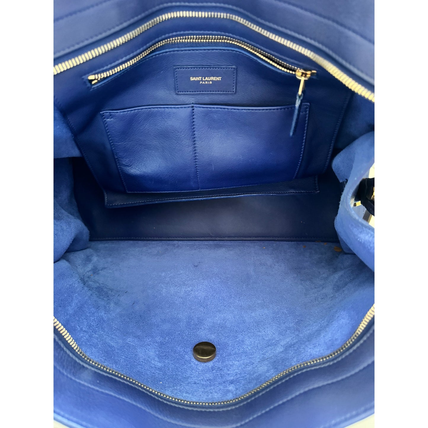 YSL Saint Laurent Classic Y Cabas Chyc Satchel  Blue Leather