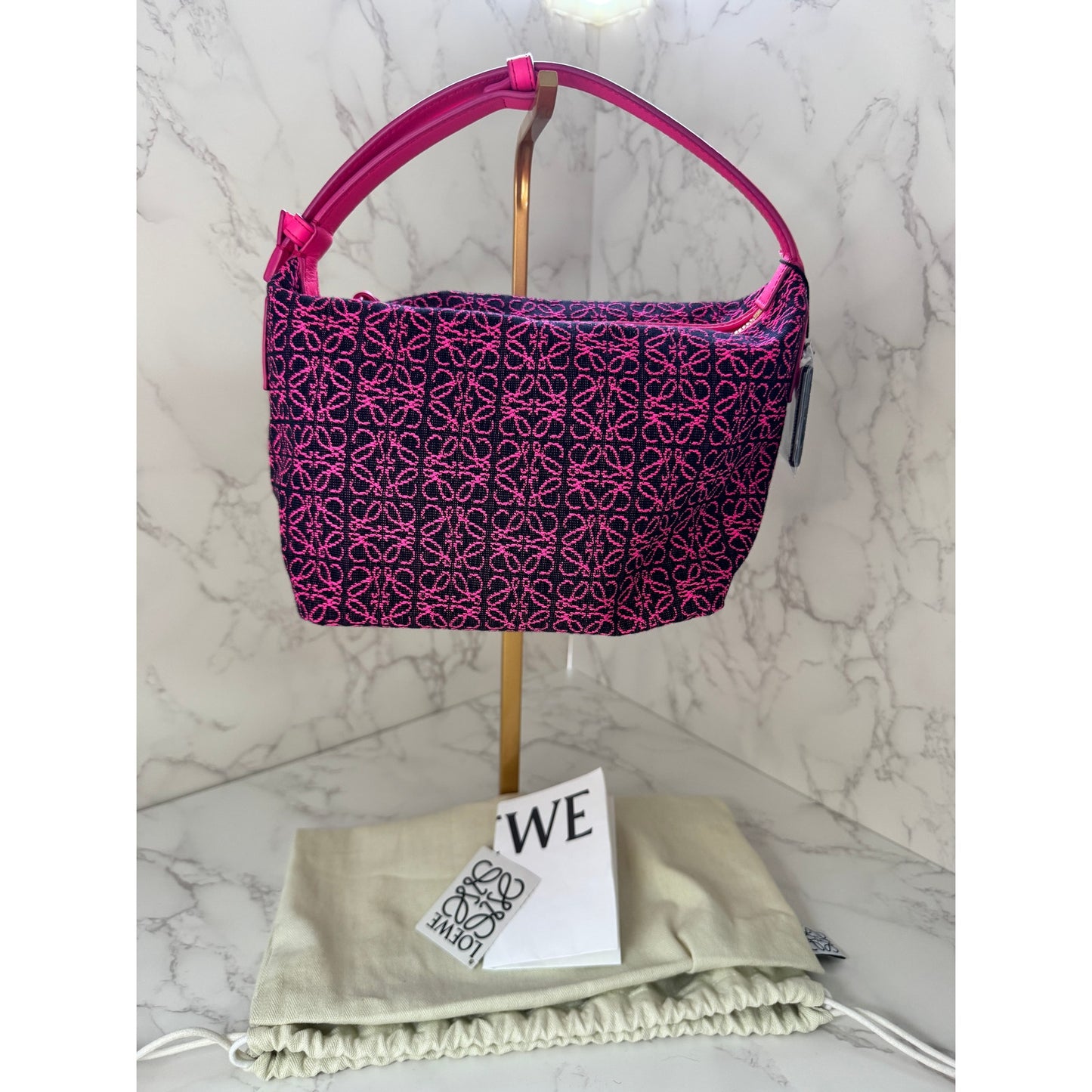 Loewe Jacquard Anagram Small Cubi Bag in Neon Pink & Black