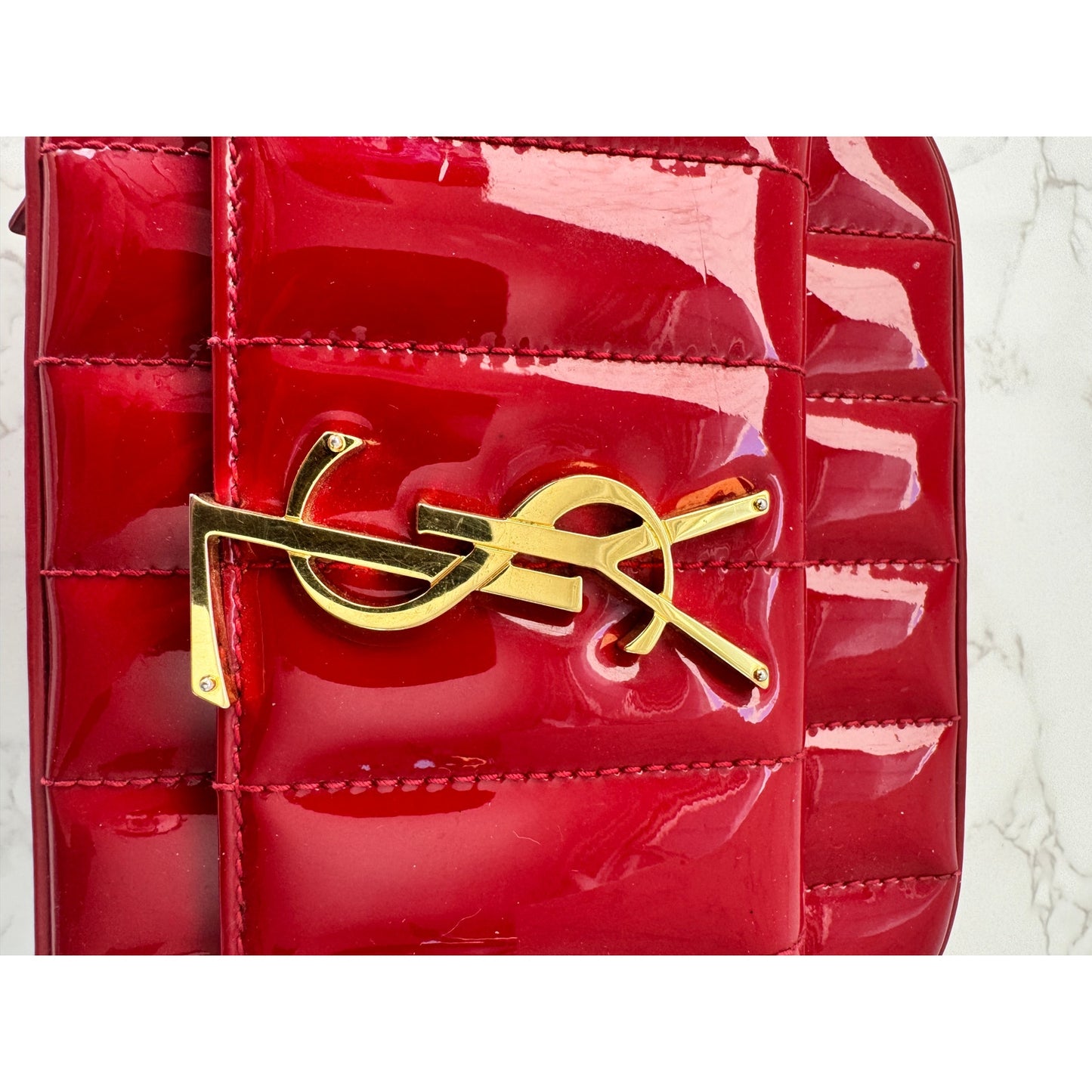 YSL Red Patent Leather Toy Vicky Camera Bag