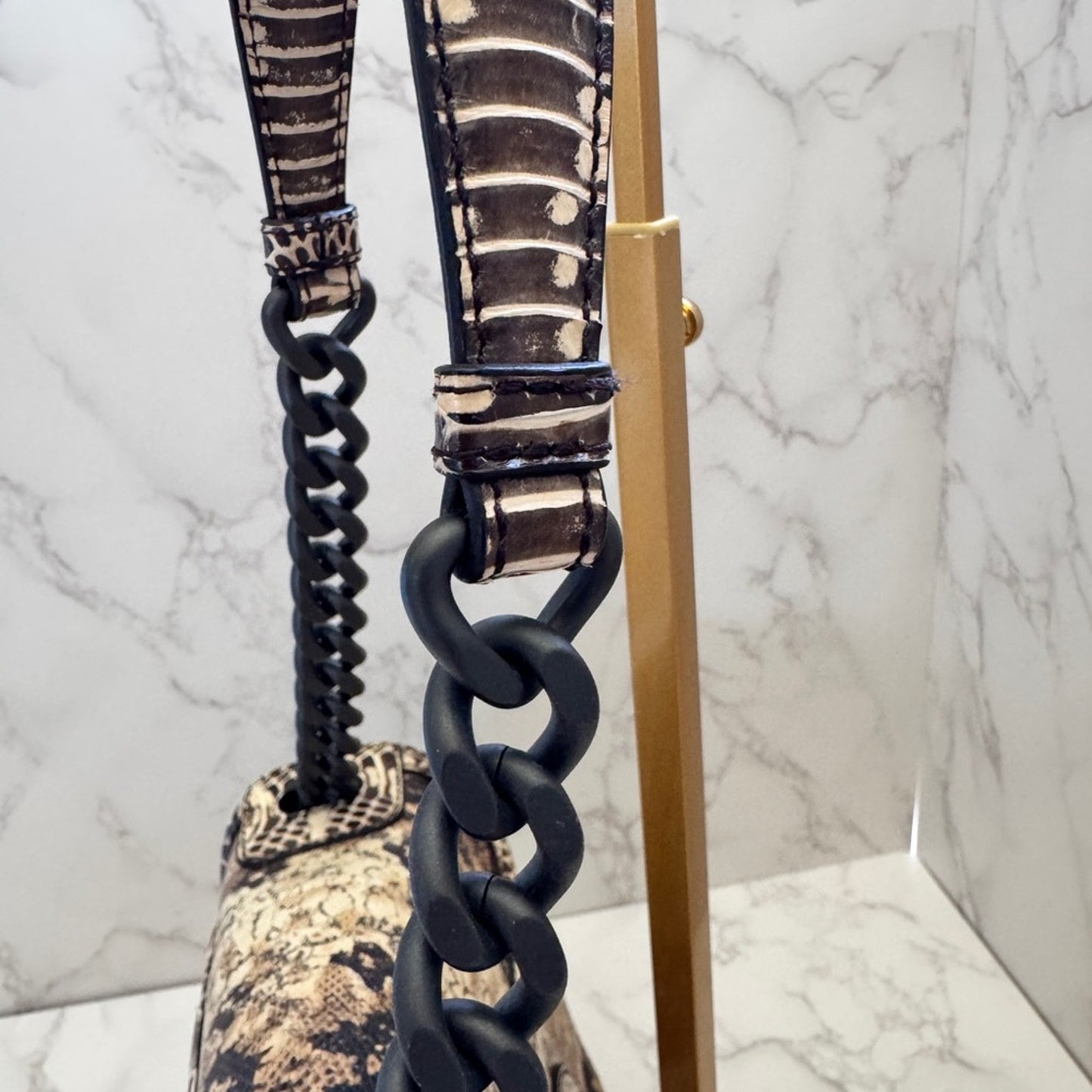 Bottega Veneta Snake Leather Shoulder Bag in Brown and Tan