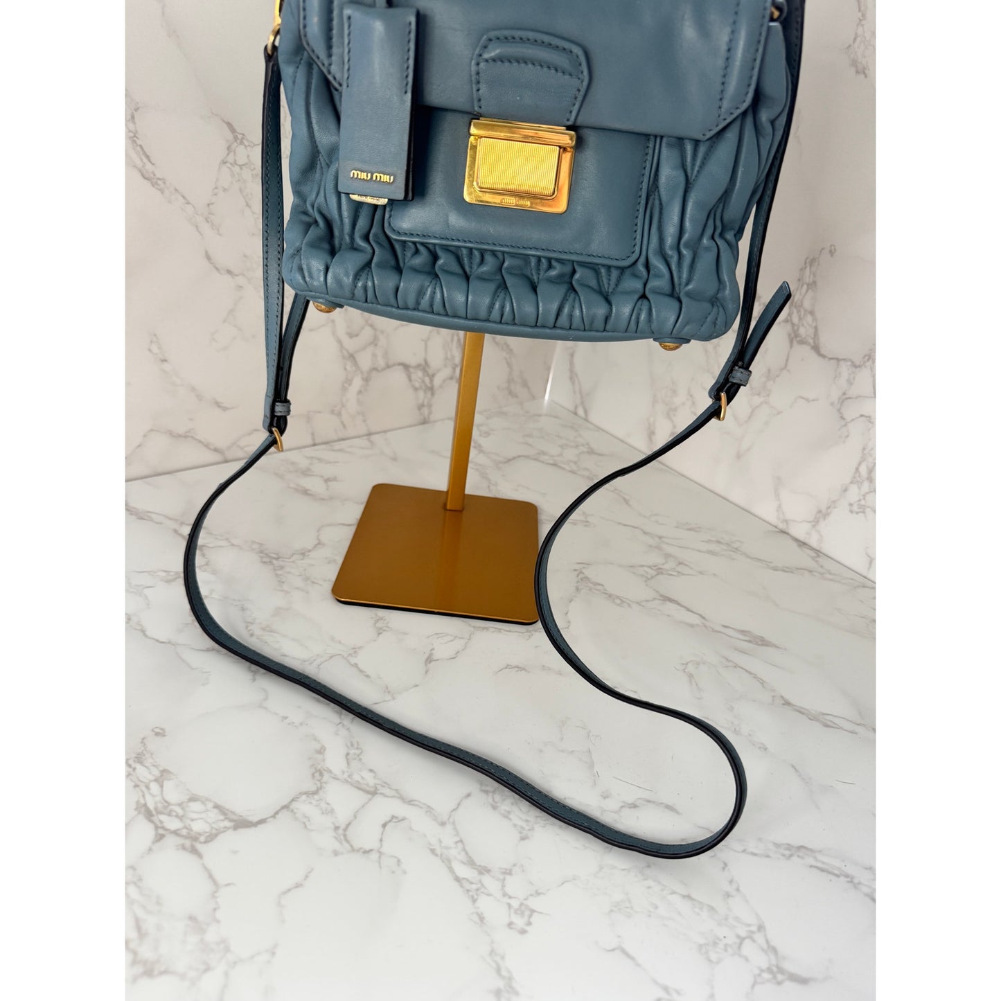 Miu Miu Matelasse Light Blue Flap Top Handle Bag