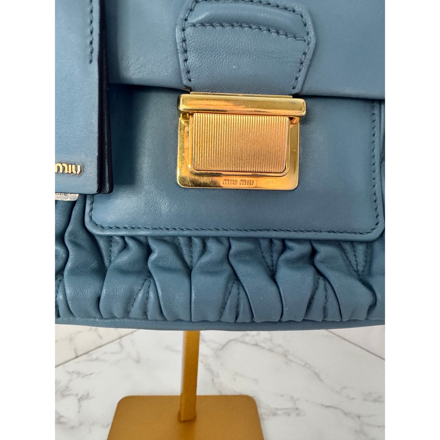 Miu Miu Matelasse Light Blue Flap Top Handle Bag
