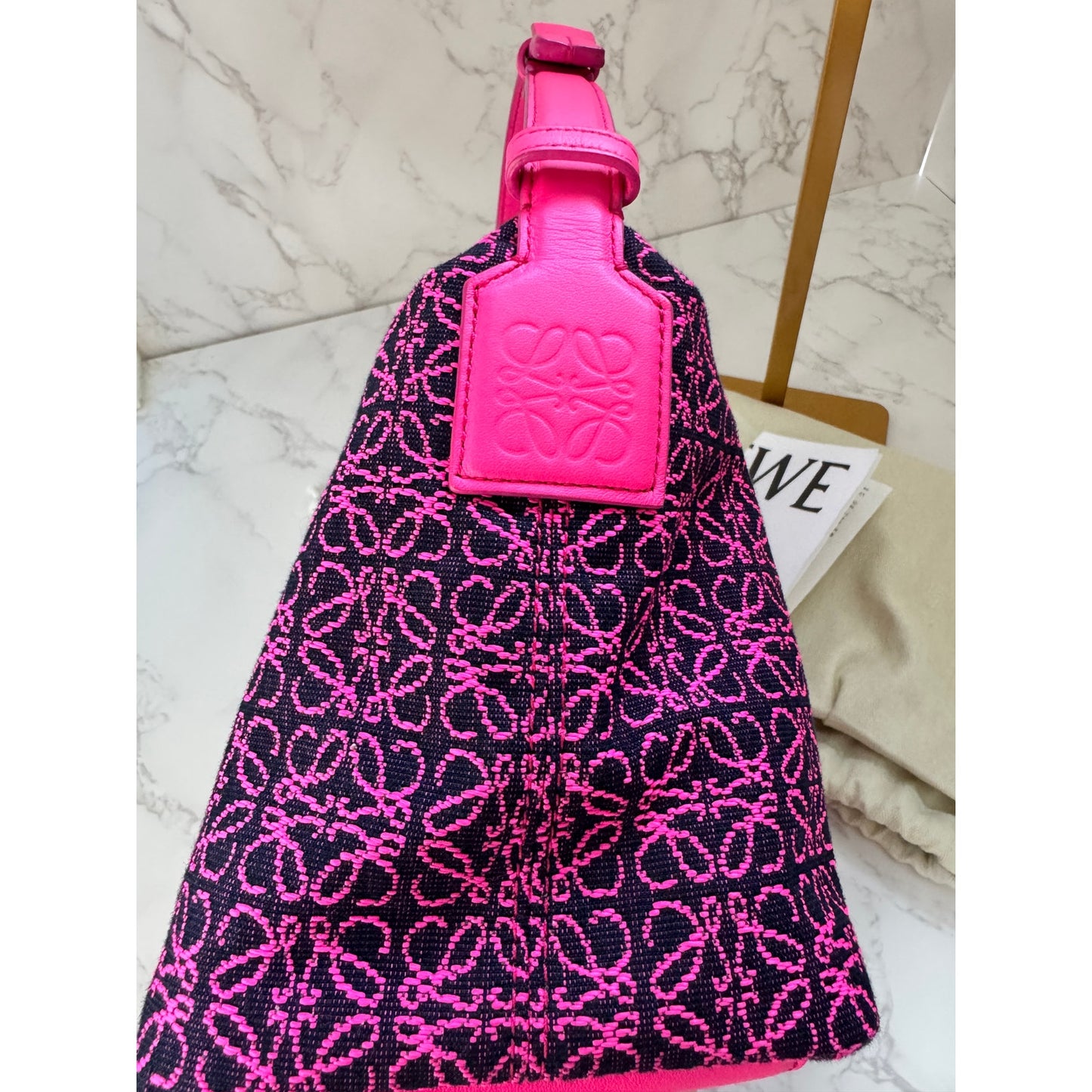 Loewe Jacquard Anagram Small Cubi Bag in Neon Pink & Black