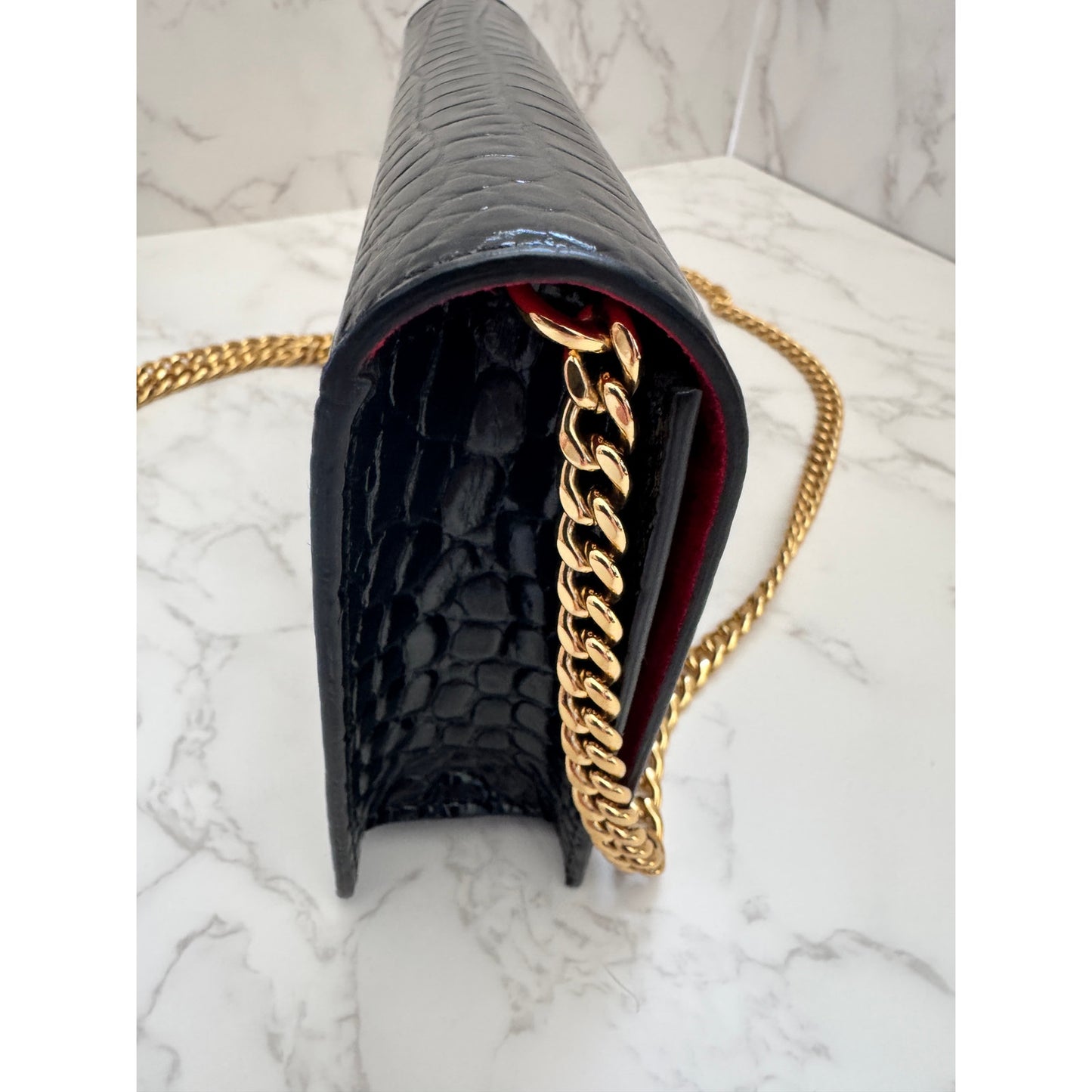 Alexander MCQueen Small Black Croc Embossed Leather Bag