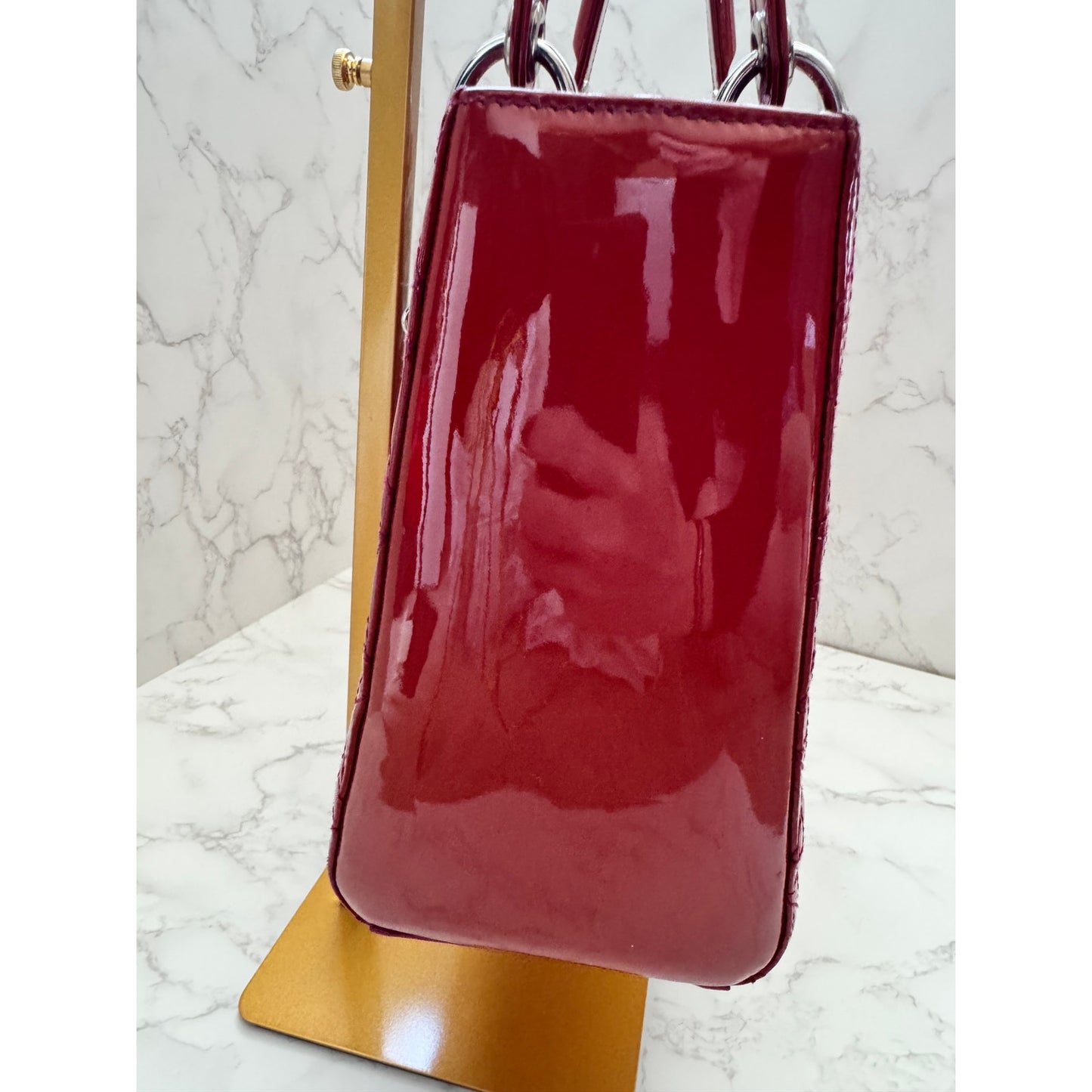 Christian Dior Red Lady Dior Cannage Patent Leather