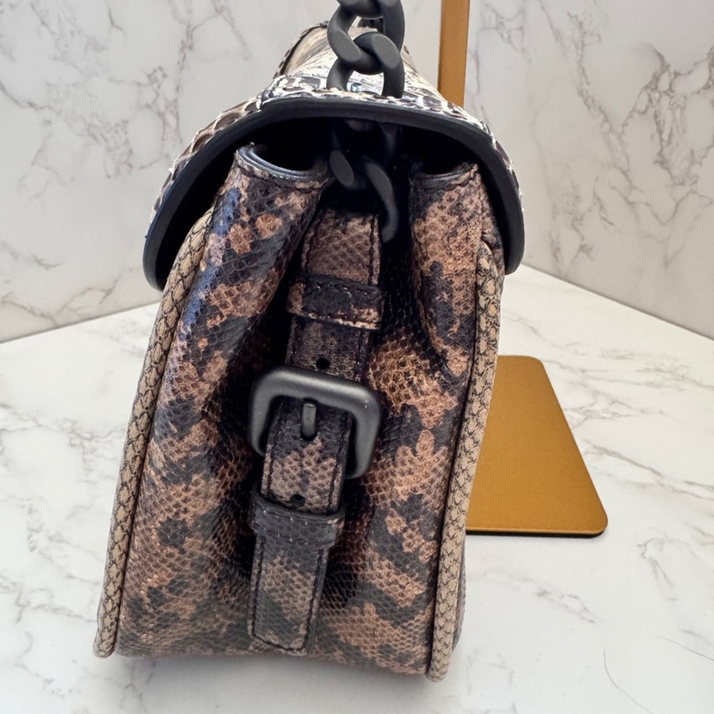 Bottega Veneta Snake Leather Shoulder Bag in Brown and Tan