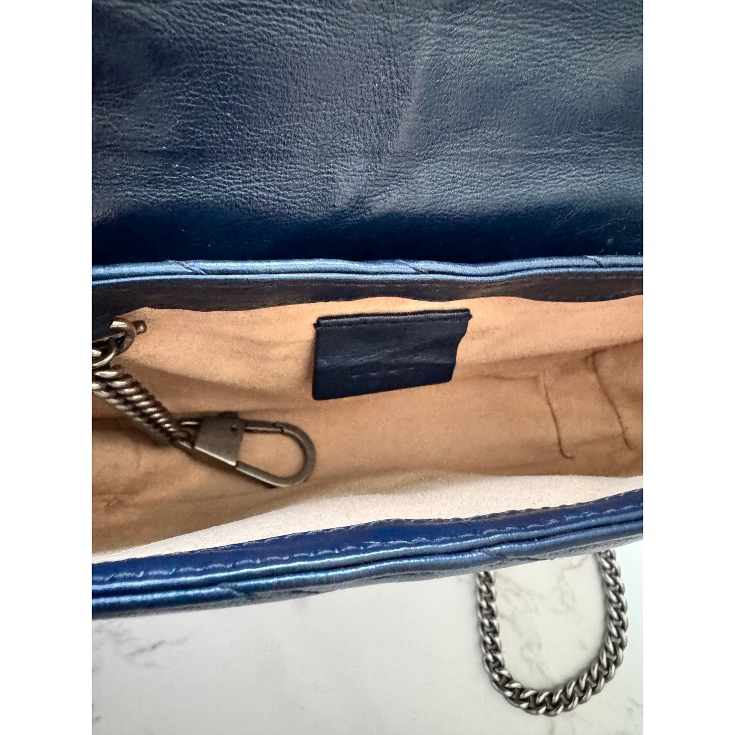 Gucci GG Marmont Torchon Super Mini in NavyWith White Piping