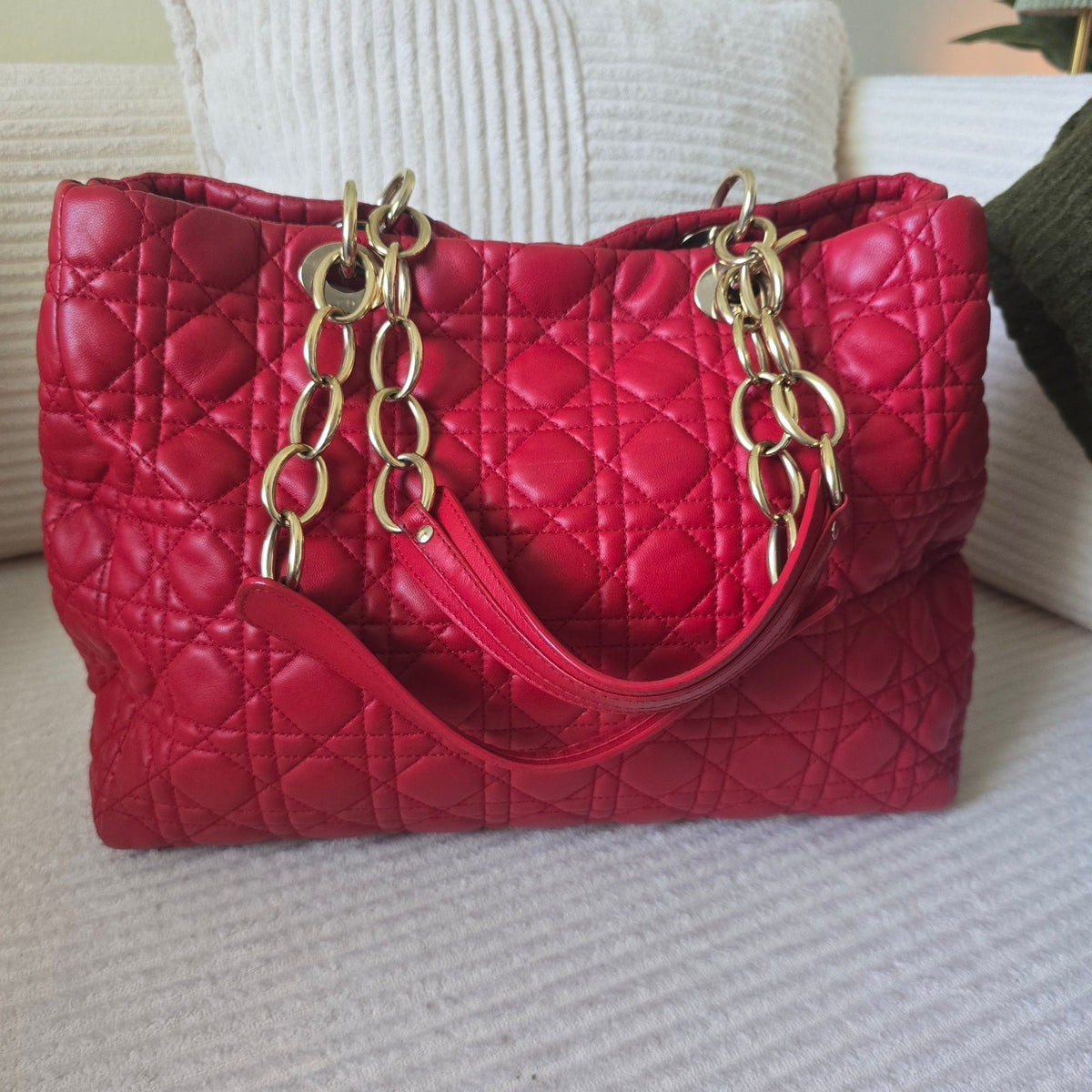 Christian Dior Large Dior Soft Cannage Red Lambskin Shopping Tote