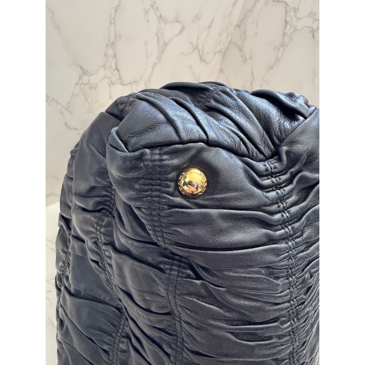 Prada Black Nappa Gaufre Ruched Leather Bag with GHW
