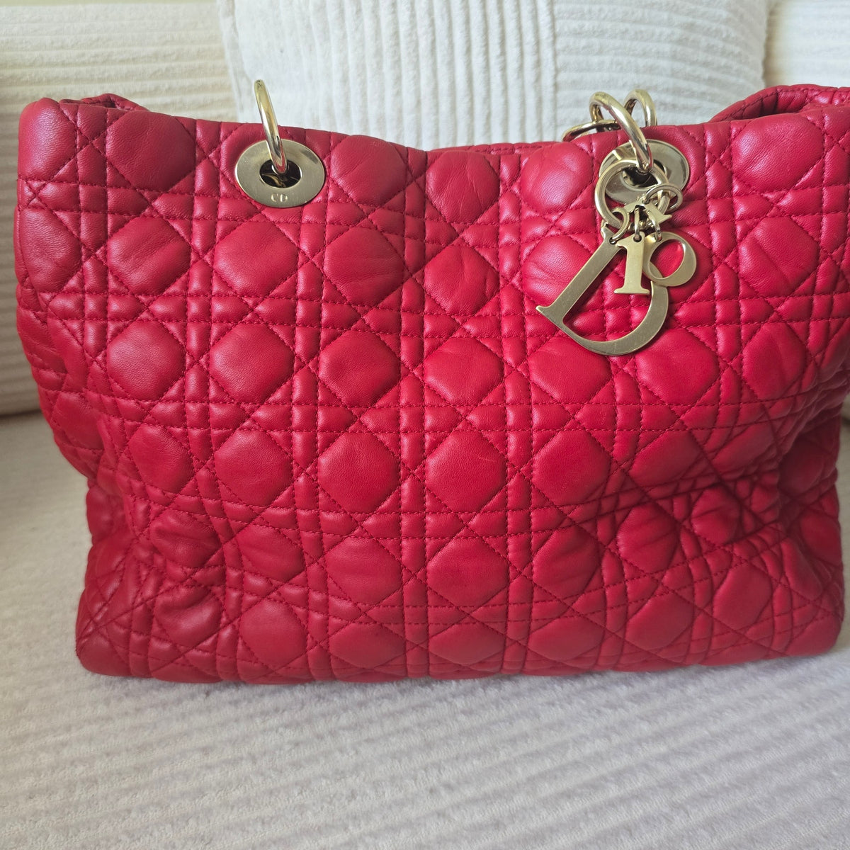 Christian Dior Large Dior Soft Cannage Red Lambskin Shopping Tote