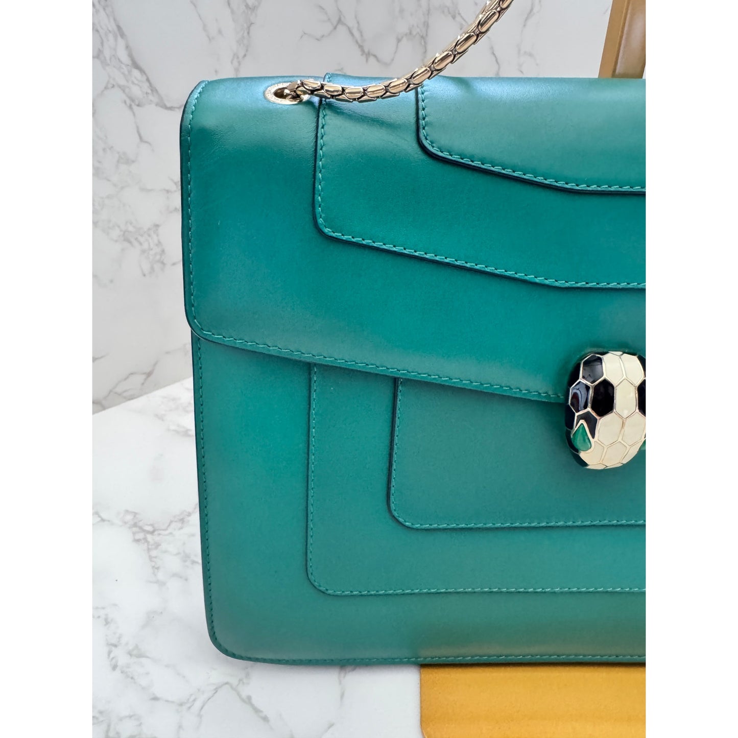 Bvlgari Serpenti Forever Bag in Green Teal with Purple Interior