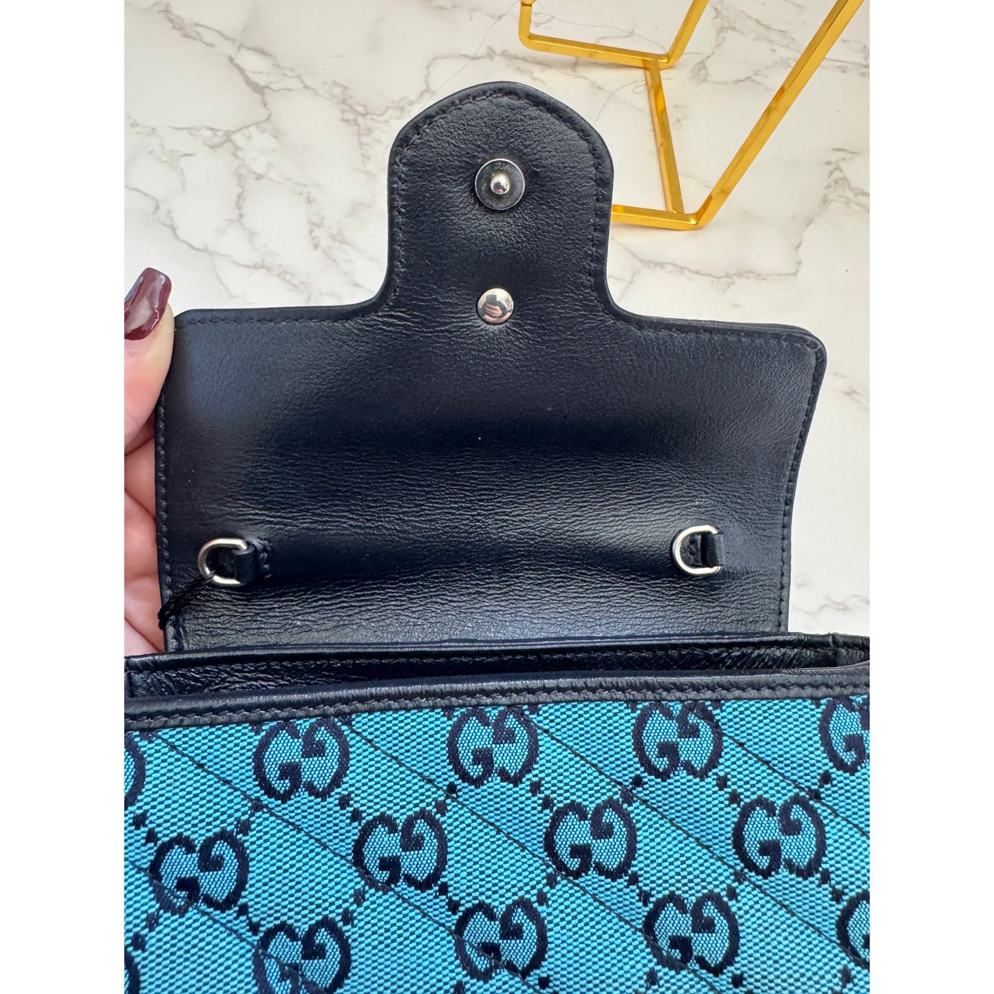 Gucci GG Marmont Super Mini Blue Chain Bag