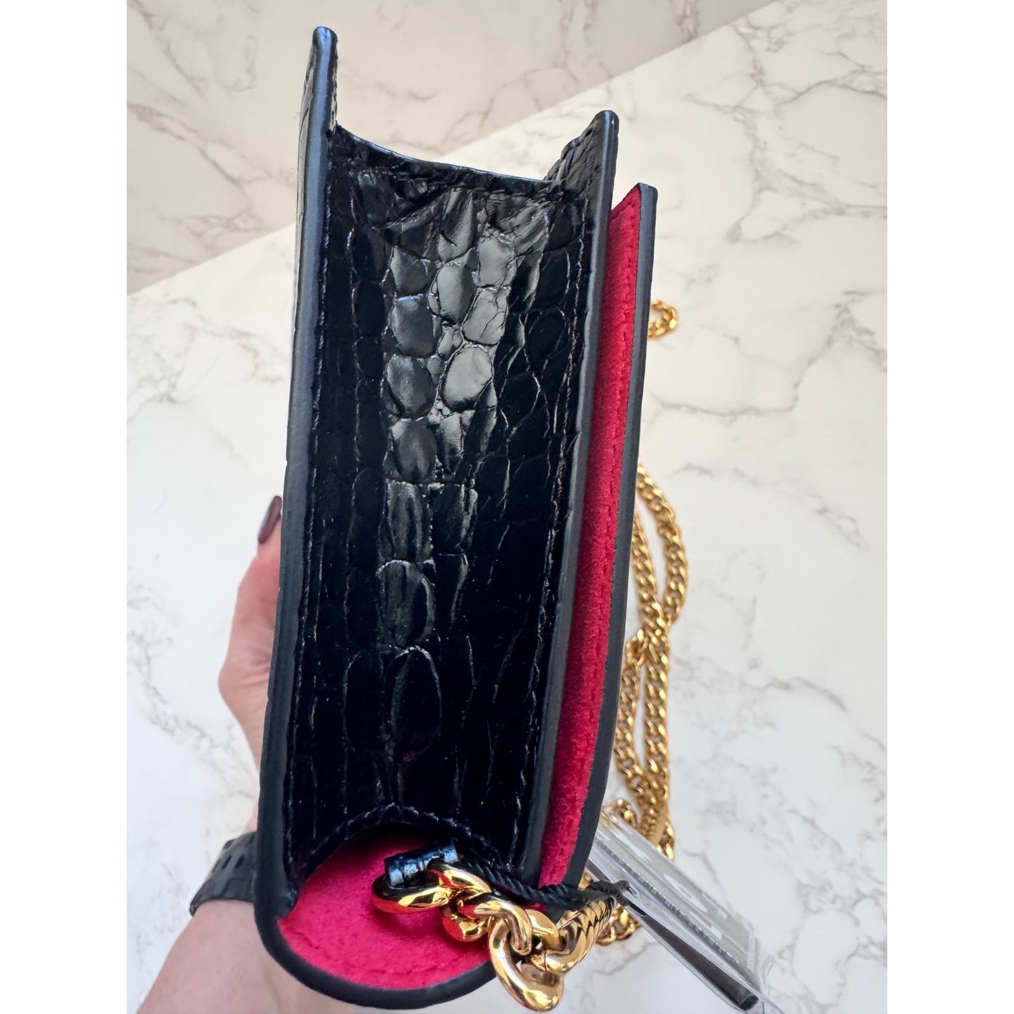 Alexander MCQueen Small Black Croc Embossed Leather Bag