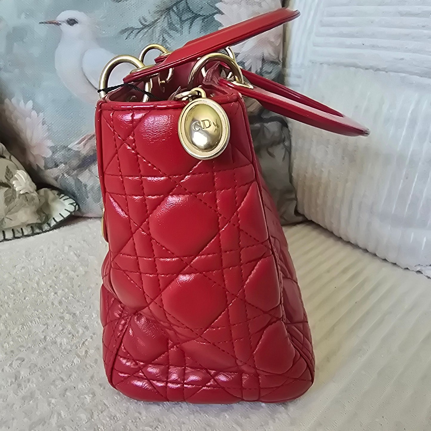 Christian Dior Lady Dior Red Quilted Lambskin Cannage Leather with Gold Hardware