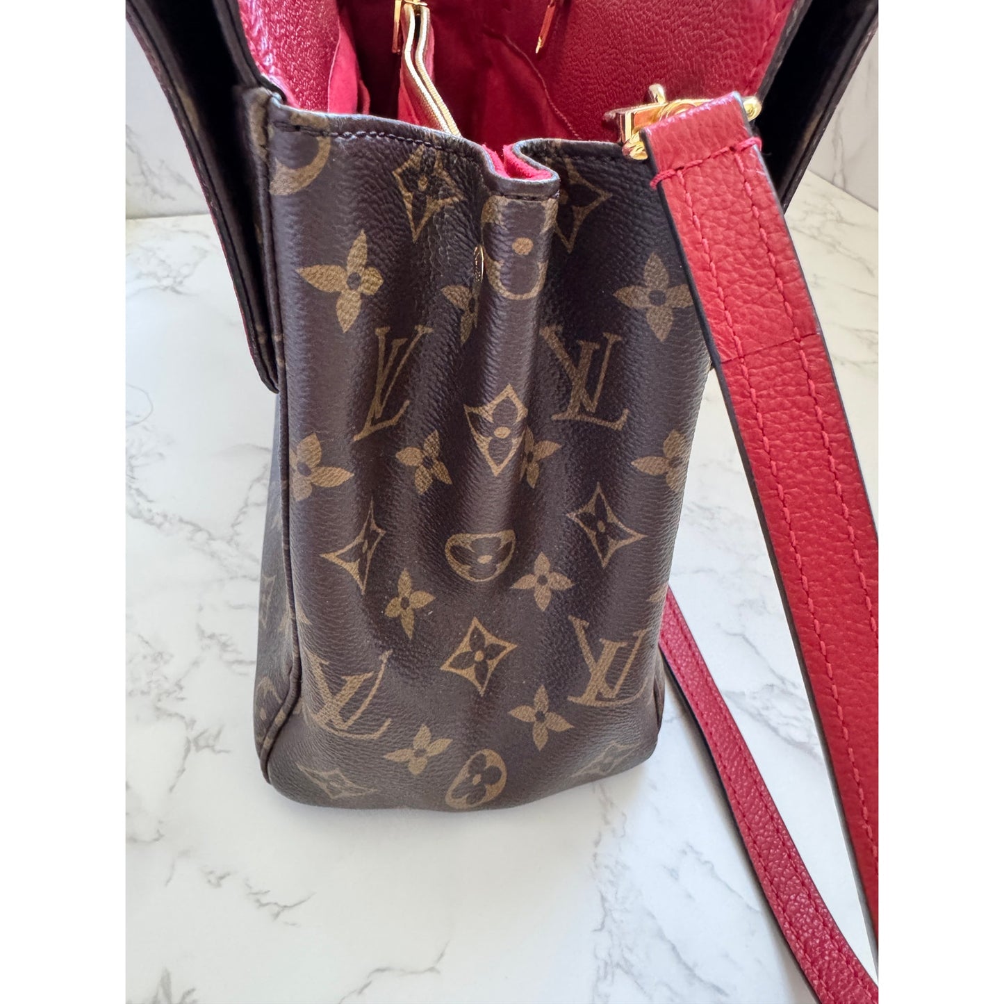 Louis Vuitton Venus Monogram Handbag with Red Cerise Leather Trim