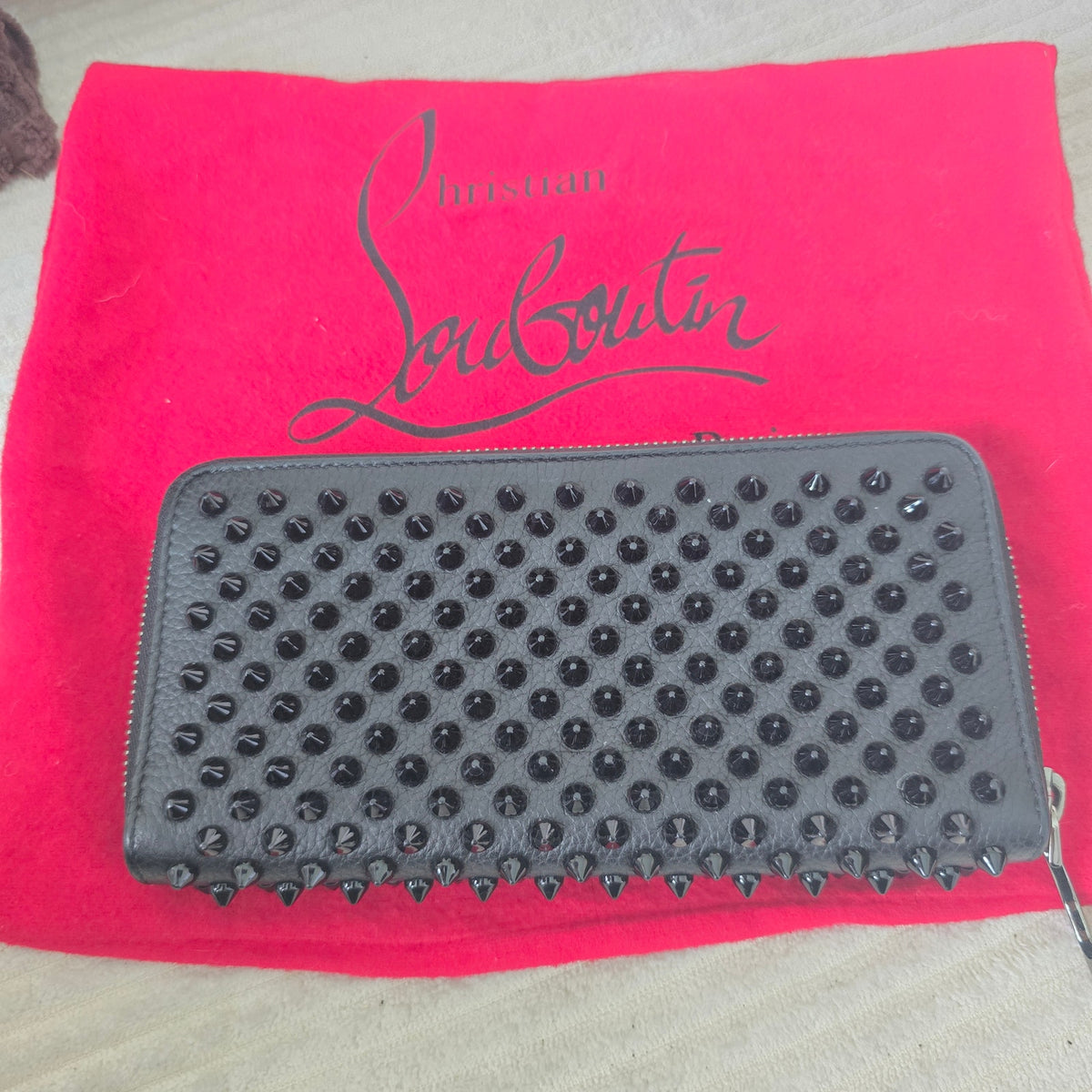 Christian Louboutin Black Panettone Spiked Zip Around Wallet