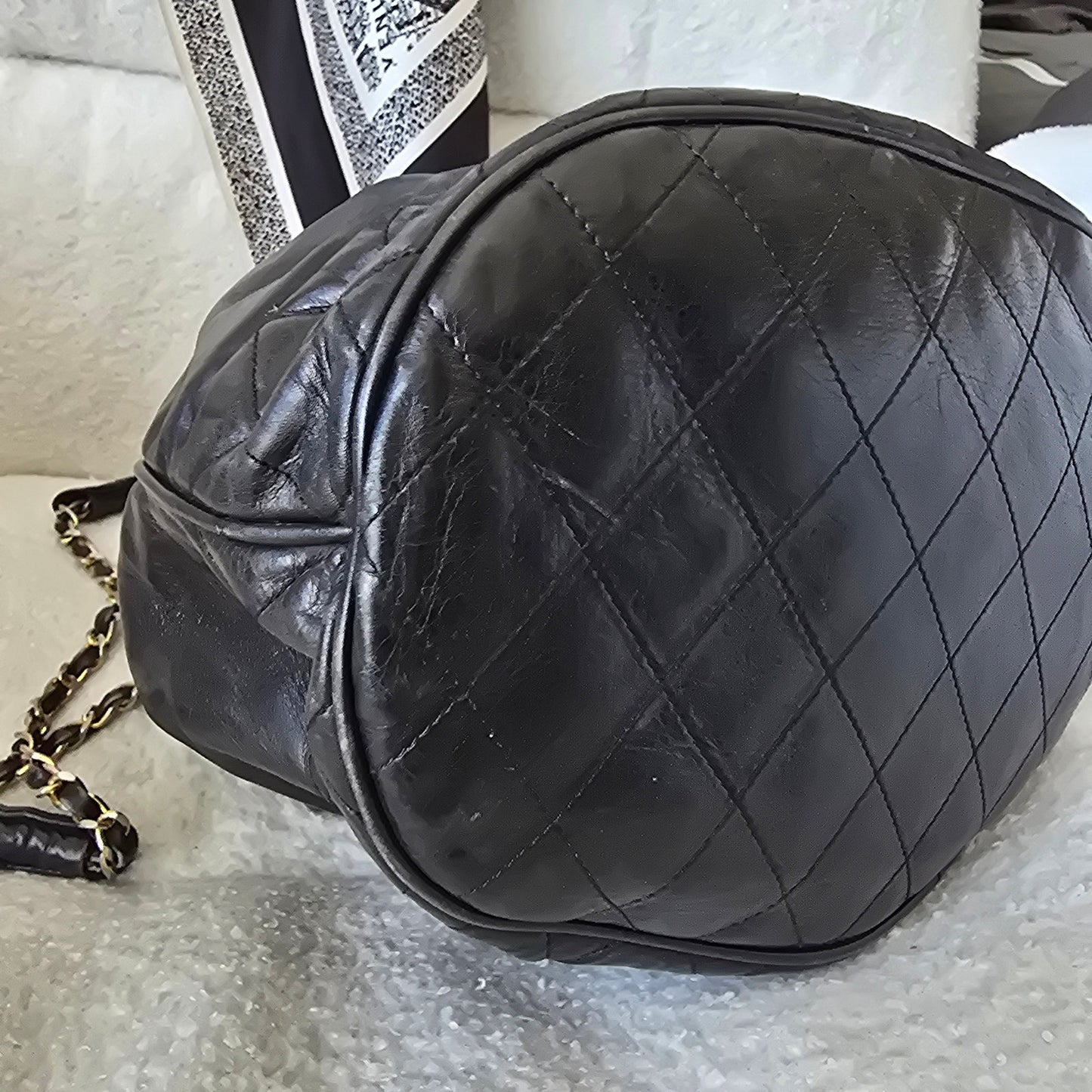 Rare Series 0 Collector's Chanel Vintage Bucket Bag with 24K Gold Hardware