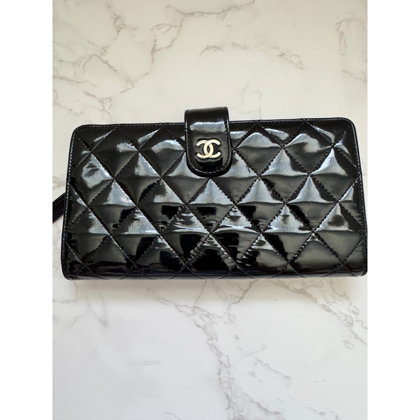 Chanel Black Quilted Patent Leather Wallet