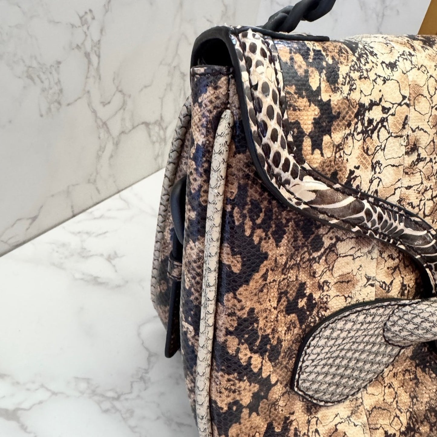 Bottega Veneta Snake Leather Shoulder Bag in Brown and Tan