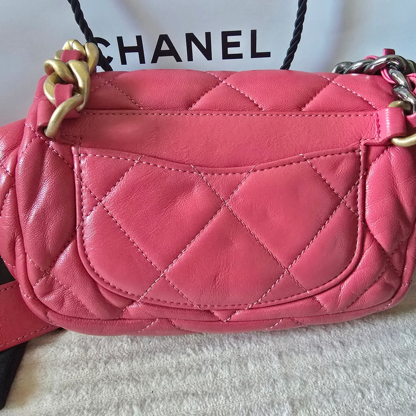 Chanel 19 Pink Quilted Lambskin Leather Waist Bag