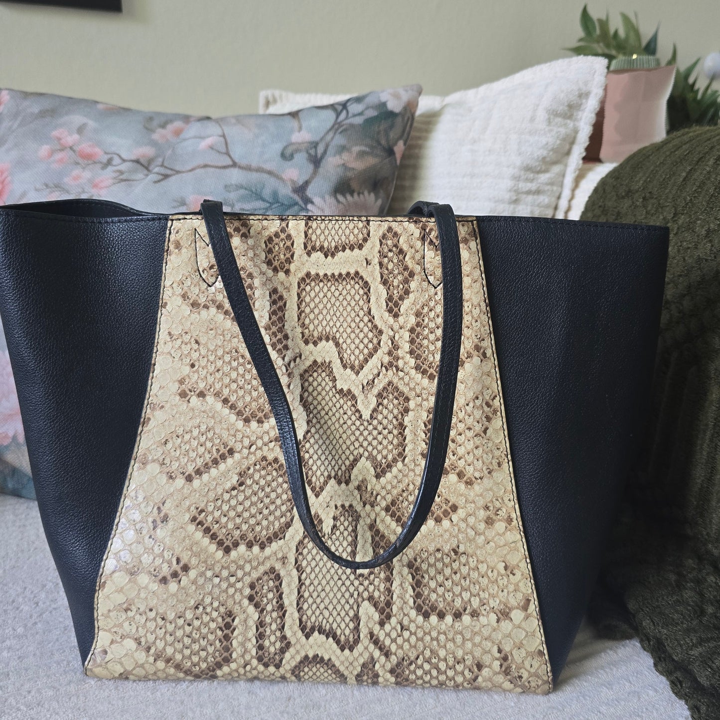 Louis Vuitton Lockme Cabas Python Leather Tote Bag Black/Natural Exotic
