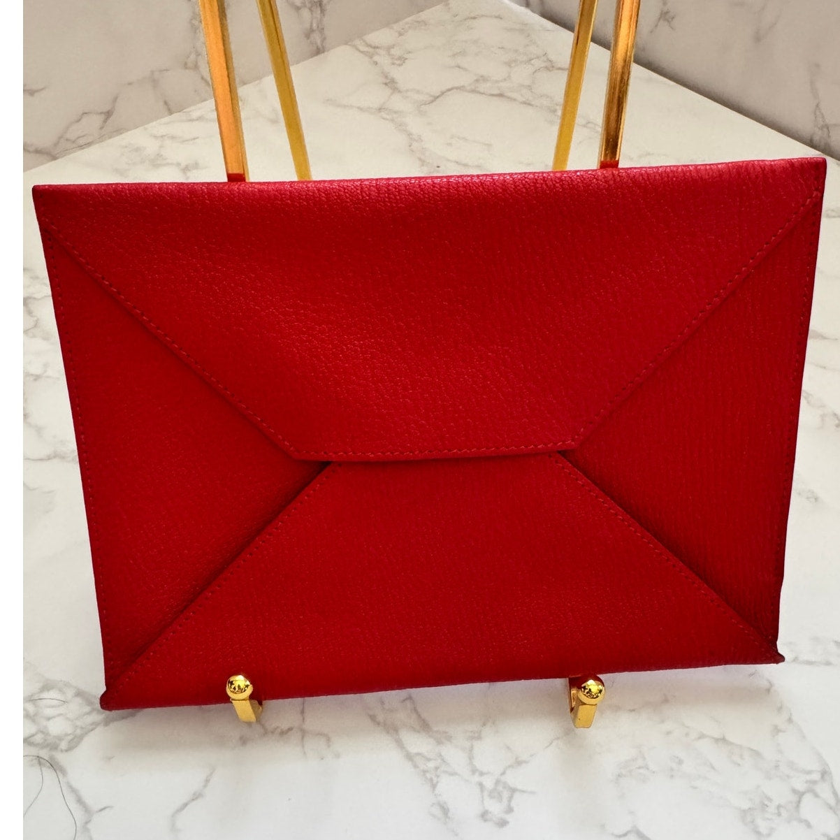 Hermès Envelope GM Leather Pouch Flat Clutch Bag Red