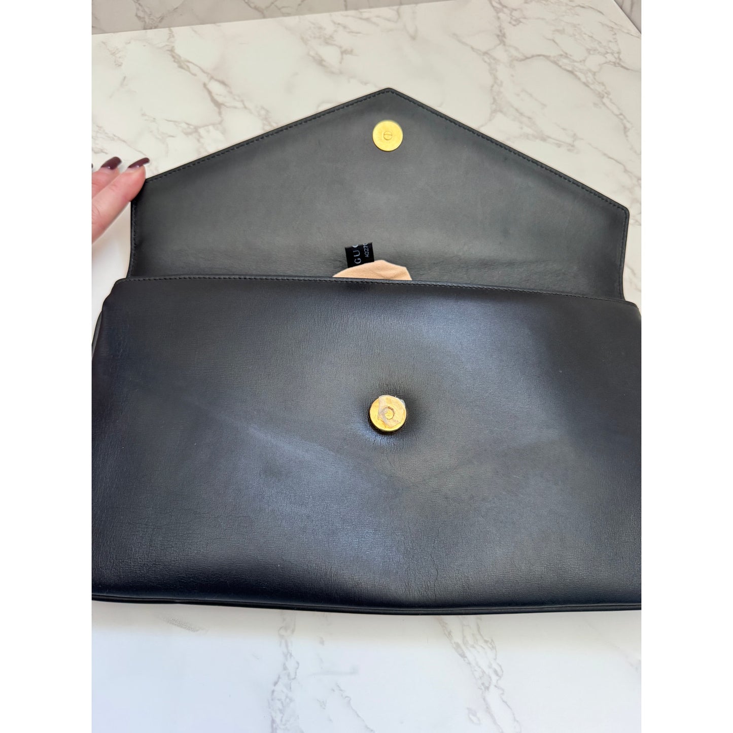 Gucci Rajah Broadway Clutch in Black Leather
