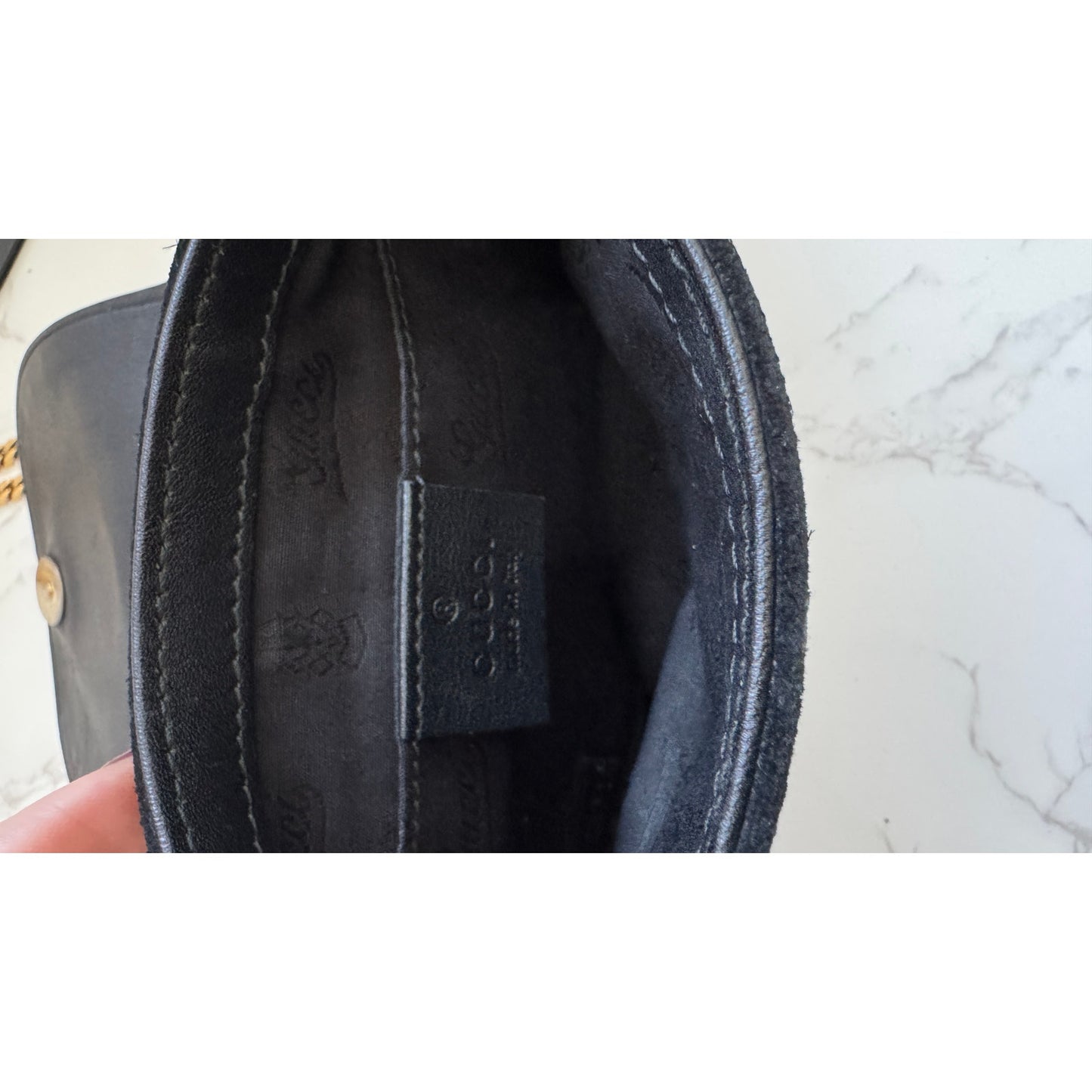 Gucci 1973 Small Chain Shoulder Bag in Black Suede