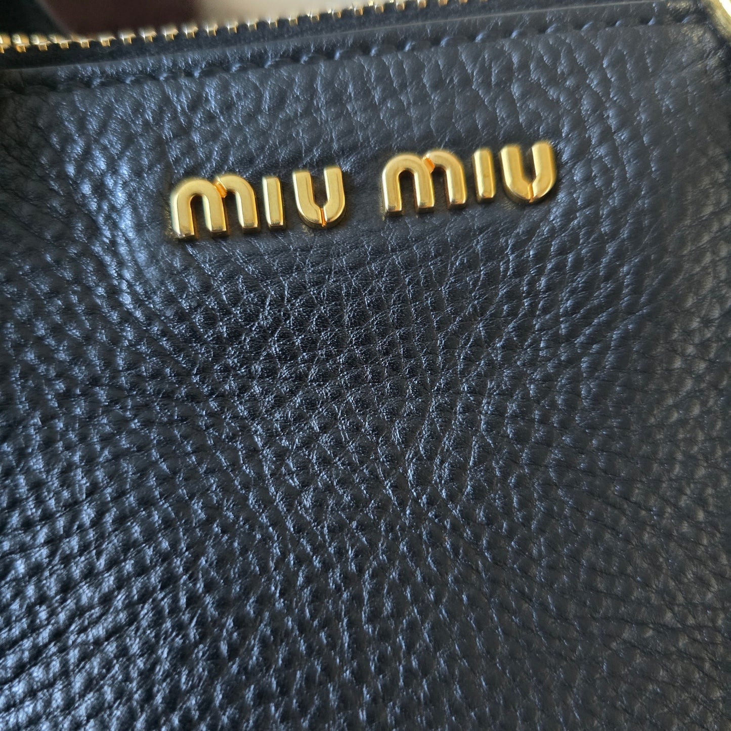 Miu Miu Black Vitello Caribu Leather Double Zip Large Tote Bag Gold