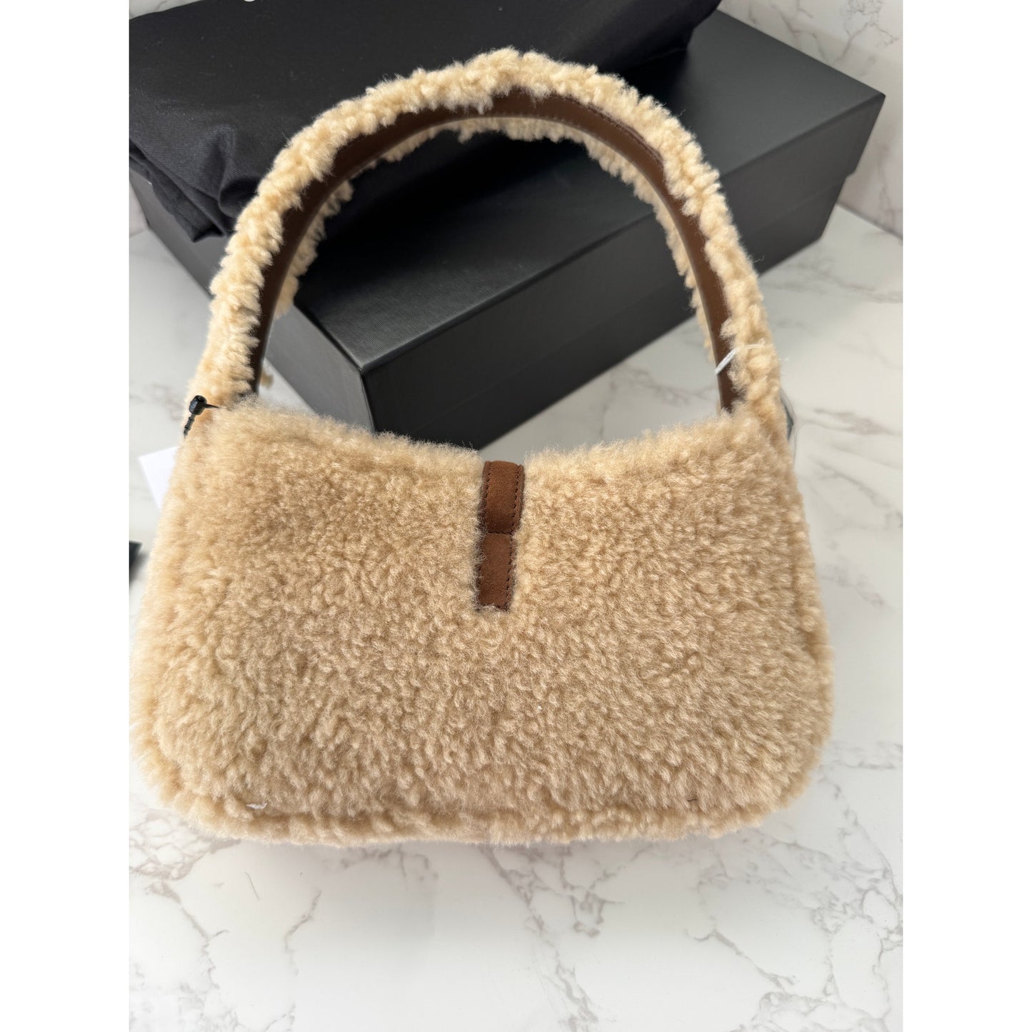 YSL Mini Le 5 A 7 Hobo Bag in Shearling & Dark Sigaro Leather