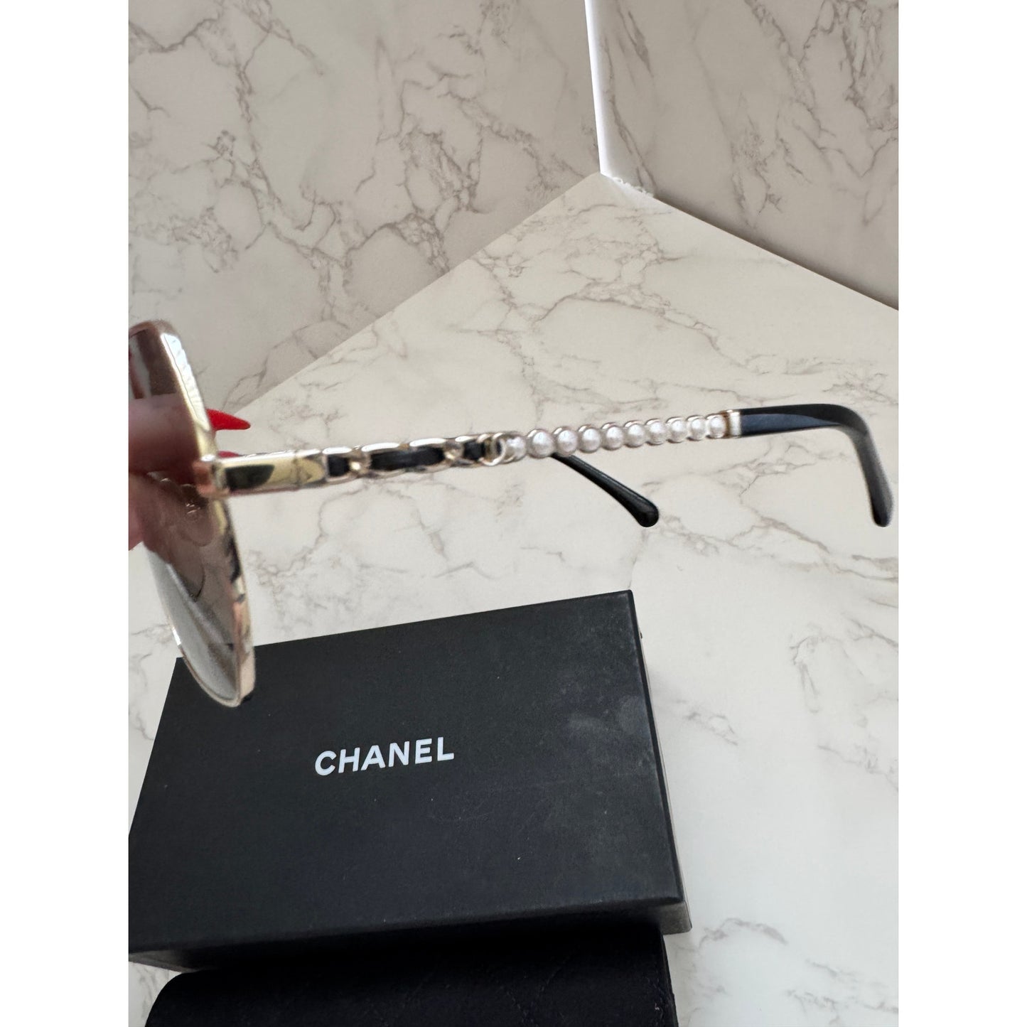 Chanel Women's Hexagonal Sunglasses with Pearl embellishments