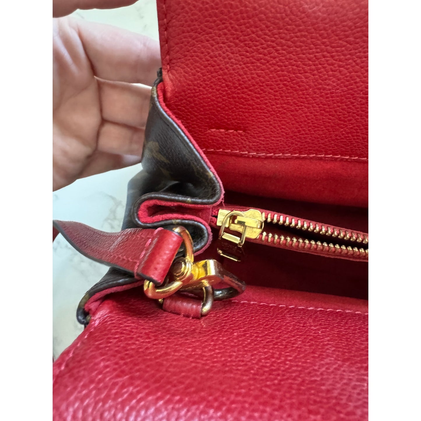 Louis Vuitton Venus Monogram Handbag with Red Cerise Leather Trim