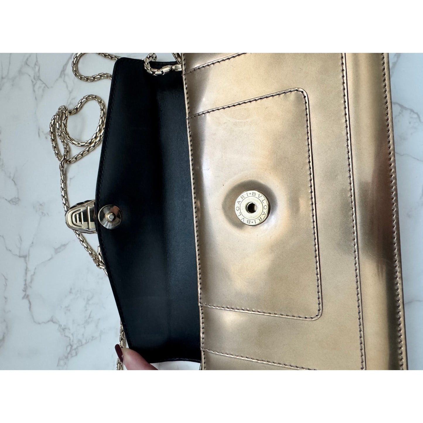 Bvlgari Serpenti Forever Shoulder Bag in Metallic Bronze Patent Leather