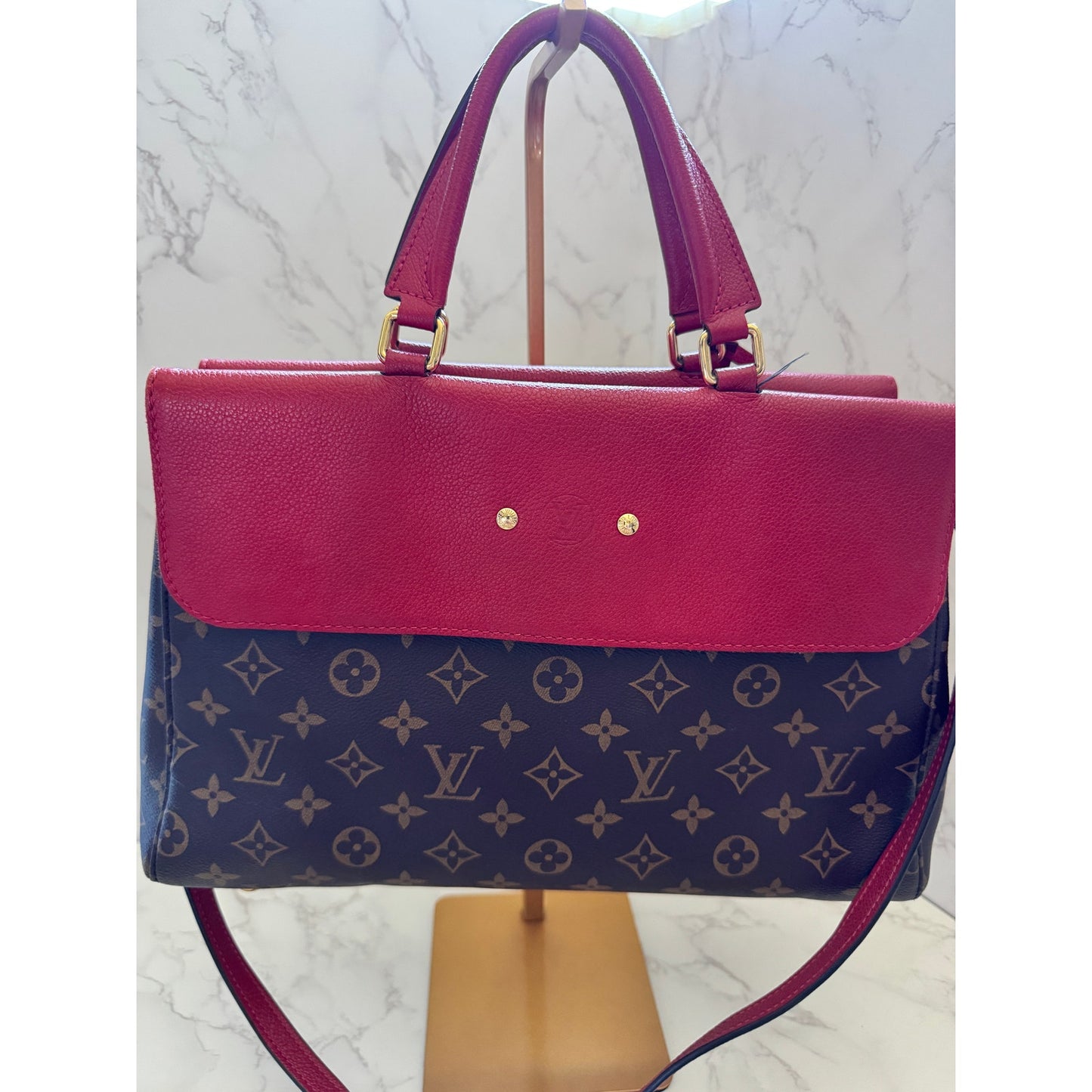 Louis Vuitton Venus Monogram Handbag with Red Cerise Leather Trim