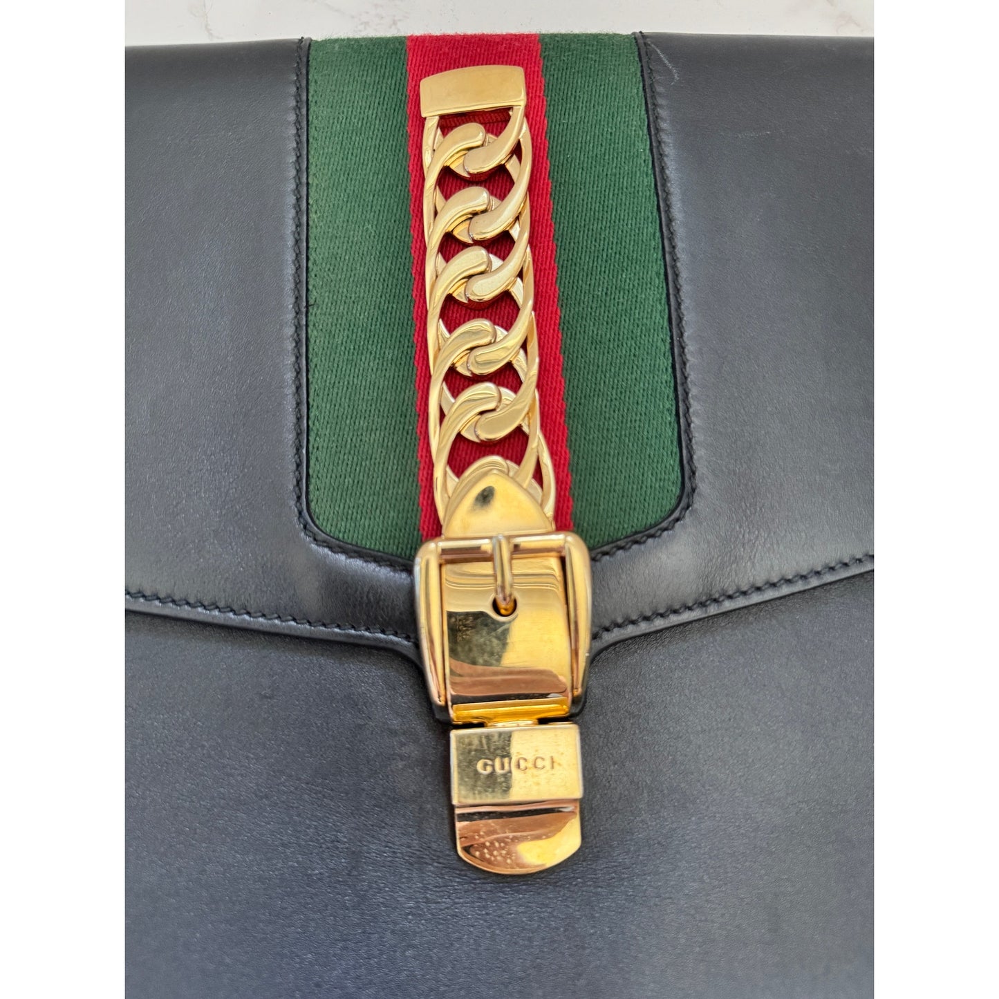 Gucci Sylvie Black Leather Maxi Clutch