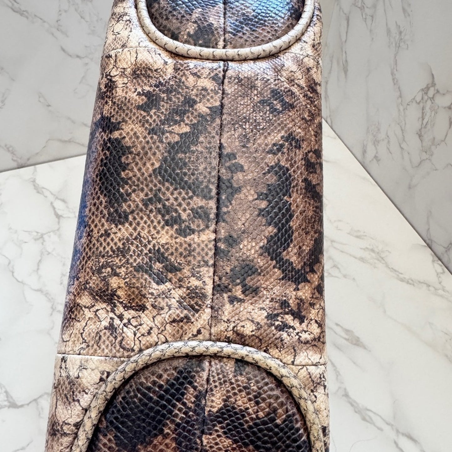 Bottega Veneta Snake Leather Shoulder Bag in Brown and Tan