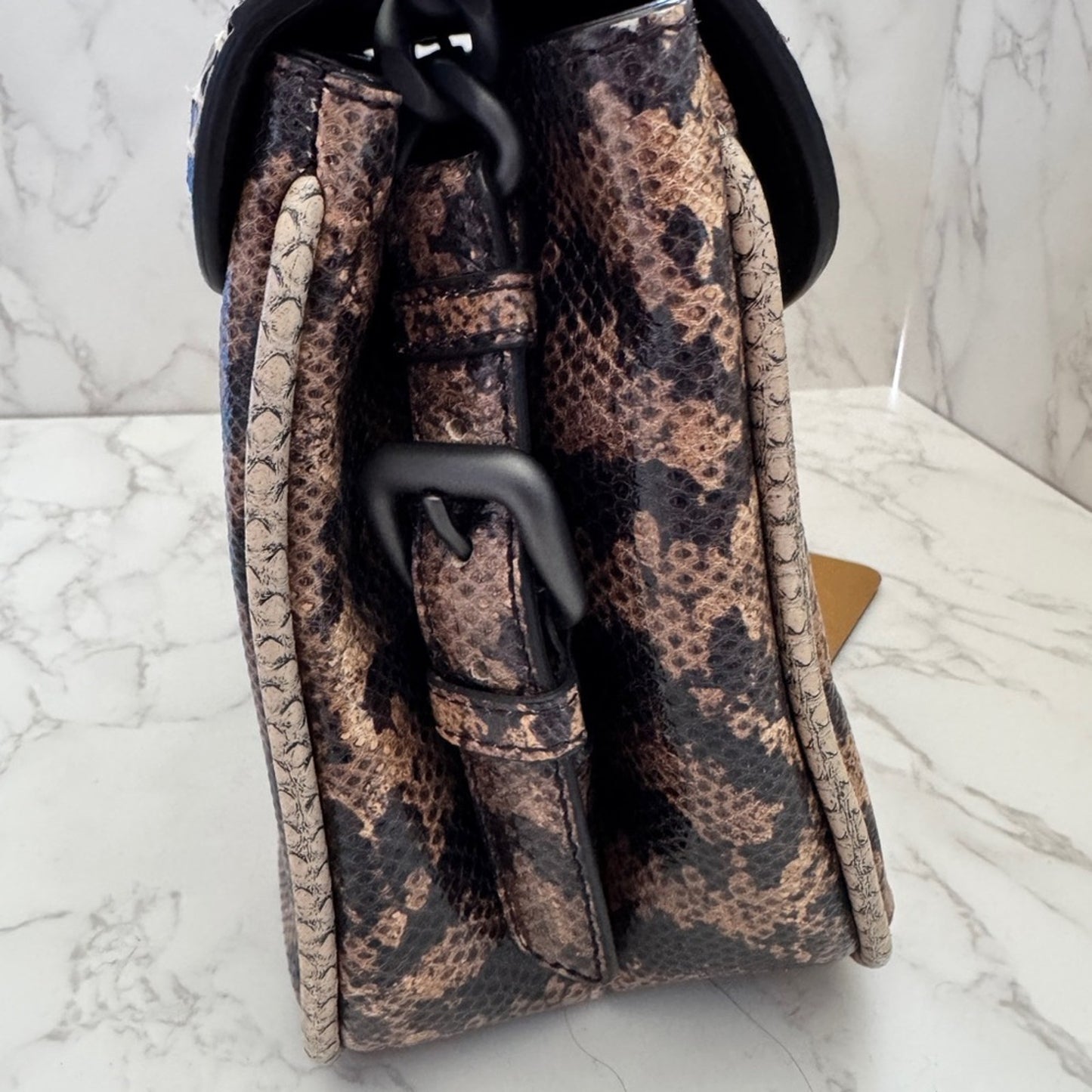 Bottega Veneta Snake Leather Shoulder Bag in Brown and Tan