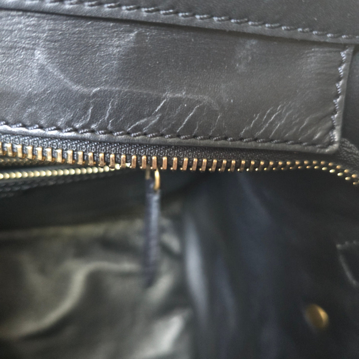 CELINE Mini Luggage Tote Canvas Black Leather Handbag